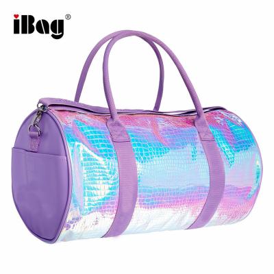 China Bling Gym Bag Custom Design Private Label Dazzle Weekender Bag Round Leather Holographic Duffle Bag for sale