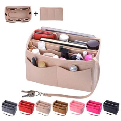 China Fashoionable 10 Pockets Felt Insert Bag In Bag Purse Organizer For Handbag With Key Chain for sale