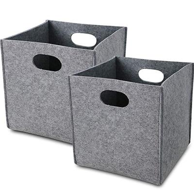 China Livable Light Gray Felt Basket Storage Box Storage Organizer Trash Bin Storage Box for sale