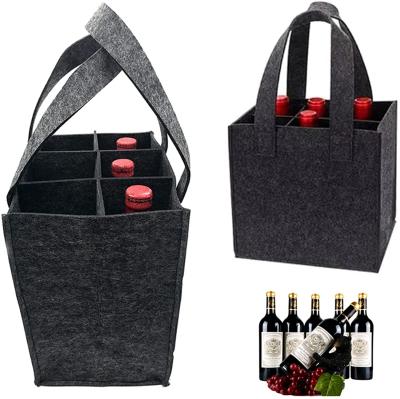 China Reusable Wine Carrier Felt Bag 6 Pieces Wine Carrier Bottle Felt Basket Bottle Bags With Flexible Divider for sale