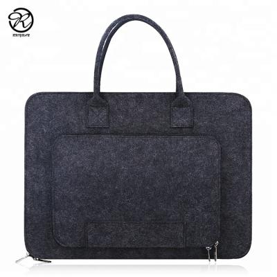 China Fashion Dark Gray Fashion Business Held Tablet Tote Bag Double Zipper Laptop Felt Case for sale