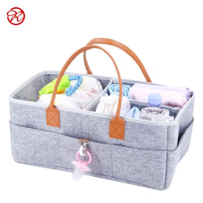 China Water Resistant Mommy Bag Felt Diaper Caddy Bag With Leather Handle Large Size Baby Products Organizer Bag for sale