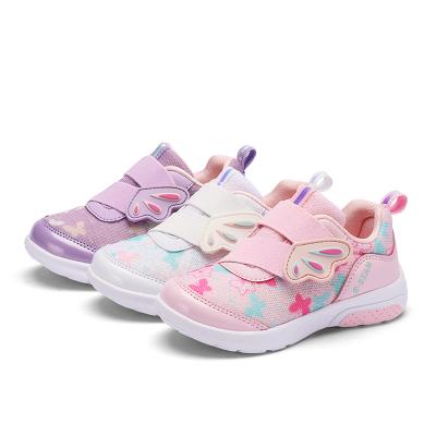 China 2021 Custom Breathable Logo Hook and Loop Butterfly Decorate Non Slip Soft Lower Babies Kids Shoes 1 to 2 Years for sale