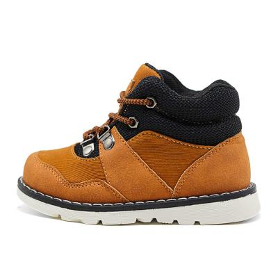 China Newest Color Block Color Block Boys Leather Ankle Boots Round Top Thicker Resistant Kids Shoes For Kids for sale