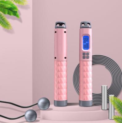 China Tethered and Cordless Can Be Changed Freely Cordless Tethered Jump Rope Digital LCD Screen Calorie Count Weighted Skipping Rope for sale