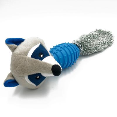 China Viable Small Raccoon Plush Head Toys With Sound Dolls Cute Stuffed Dog And Cat Bite Toys for sale