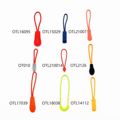 China Customized LOGO OEM ODM Popular design string cord colorful zipper rope slider rubber  puller for garment for sale