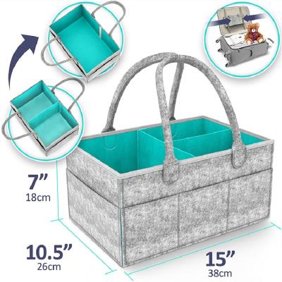 China With USB Custom Portable Multi Pocket Felt Diaper Caddy Bag For Mother Nursery Essentials Storage Bins Gifts for sale