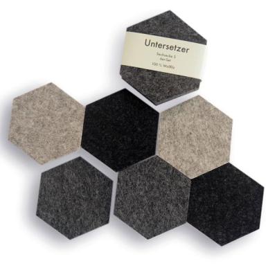 China Sustainable Advanced Hexagon Coaster. Felt Drink Coaster Cup Mat Premium Felt Cup Glass Coasters Set With Stand for sale