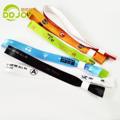 China Factory manufacture waterproof custom thermal transfer printing events festival one time use fabric/ribbon/polyester wristband for sale