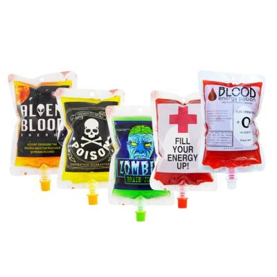 China Halloween Recyclable Energy Drink Juice Food Grade Blood Bag Vampire Spout Empty Pouch for sale