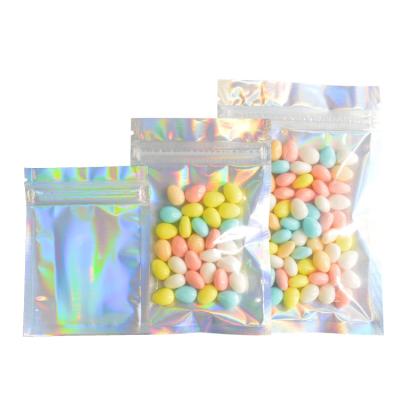 China Clear Transparent Silver Holographic Mylar Back Pocket Moisture Proof Ziplock Bag for sale