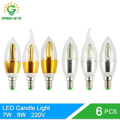 China GreenEye 6Pcs E14 LED 7w 9w LED Retro Candle Bulb Light 220V Lamp Bulb Residential Aluminum Silvery Gold Cool Warm White Warm White for sale