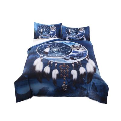 China Bomcom Vintage Bohemia Moon Dream Catcher Howl Wolf King Wolf King Digitally Scanned Printing Bedding 3d Set Blue 100% Microfiber for sale