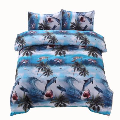 China Clean Design Duvet Cover BOMCOM Printed Bedding Set Wholesale Luxury Ocean Shark Queen Size 100% Brushed Microfiber for sale