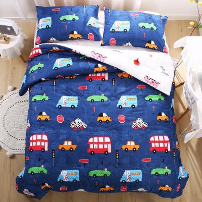 China Clean Design Duvet Cover BOMCOM Sports Car Kids Comforter Set Various Vehicles Bus Truck Cartoon Pattern 100% Microfieber Navy Blue Queen for sale