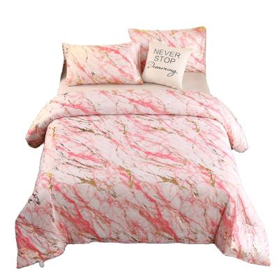 China Clean Interior Design Duvet Cover Metallic Marble Soft Microfiber Gold Down Modern Bedroom Comforter Pink Set for sale