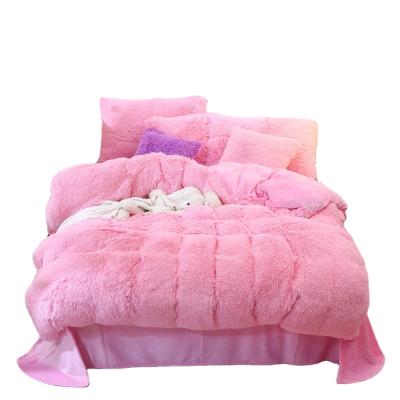 China Clean Shaggy Fluffy Children Girls Velvet Zipper Closure Bedding Bed Quilt High Quality Warm Crystal Plush Design Duvet Cover Set Double for sale