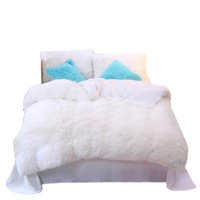 China Clean Shaggy Fluffy Children Girls Velvet Zipper Closure Bedding Bed Quilt High Quality Warm Crystal Plush Design Duvet Cover Set Double for sale