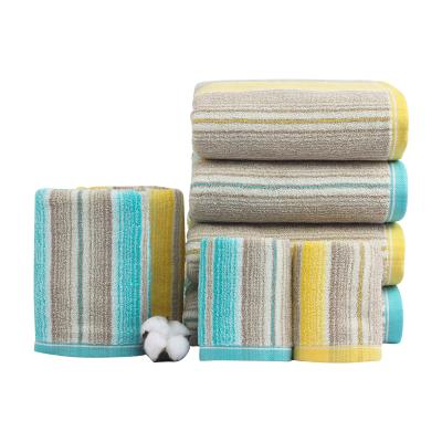 China Hotel Quality QUICK DRY Stripe Highly Absorbent Cotton Quick Dry Bath Towel Set for sale