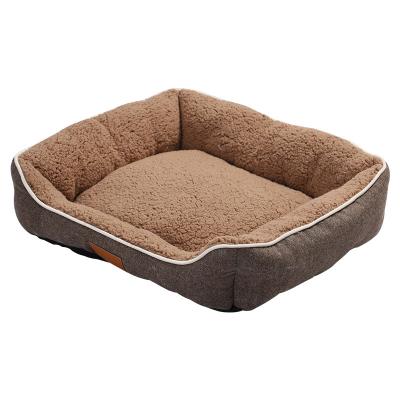 China Breathable Soft Coral Fleece Luxury Warm Rectangle Pet Sofa Cat Bed Fluffy Pet Bed for sale