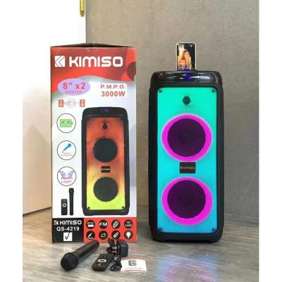 China LED Flashing Light KIMISO 8 Inch BT Speaker QS-4219 with LED Color Light and Wire Microphone Karaoke Protable Outdoor Speaker for sale