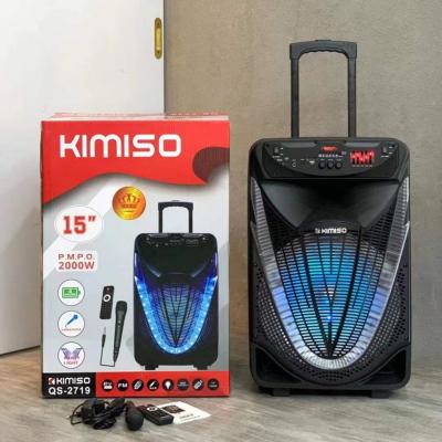 China LED Flashing Light Kimiso15 Inch BT Speaker QS-2719 With LED Color Light Outdoor Speaker And Microphone Wireless Karaoke Cart for sale