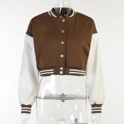 China Wholesale Custom Women's Baseball Jacket Blank Button Breathable Crop Varsity Jacket With Stripe Collar And Cuffs for sale