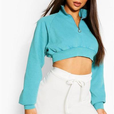 China Custom Anti-Wrinkle Half Spring Zipper Hoodies Women Sport Style Crop Top Hoodie for sale