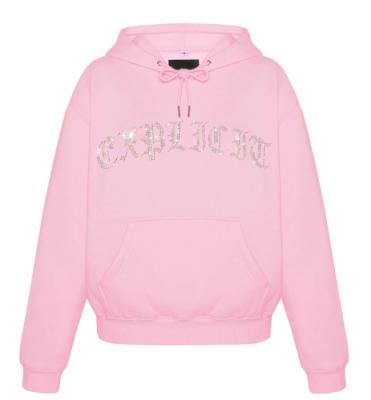 China Wholesale Custom Rhinestone Pink Gym Cotton Pullover Print Anti-wrinkle Hoodie Set Oversized Women's Hoodies for sale