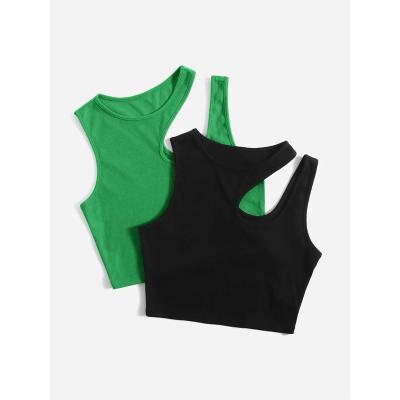 China 2pcs New Women's QUICK DRY Design Solid Asymmetrical Crop Tank Top Women's T-Shirt Neck T-Shirt Women Crop Top for sale