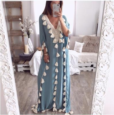 China fall women dress V neckline evening dress women long plus size muslim dress Dubai S-2XL abaya islamic clothing for sale