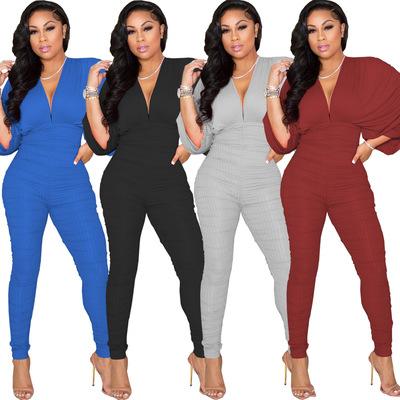 China QUICK DRY Deep V-Neck Bondage Overalls Women's Backless Bat Sleeve One Piece Plus Size Overalls Ropa de mujer for sale