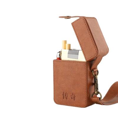 China PU Smoking Accessory Anti-scratch PU Storage Case Leather Cigarette Protective Box With Lighter Holder for sale