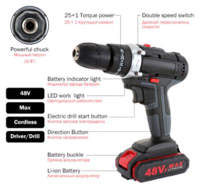 China Plastic + Metal New Wholesale Custom ECP 48V Electric Power Portable Waterproof Cordless Drill Combo for sale