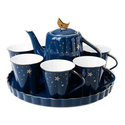 China Luxury Blue Morden Night Sky Ceramic Water Cup Tea Set for sale