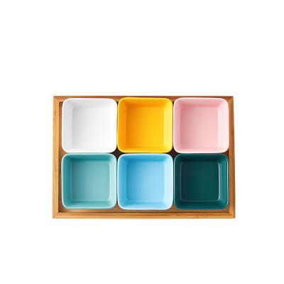 China Sustainable Ceramic Household Square Snack Dish Restaurant Colorful Dish for sale