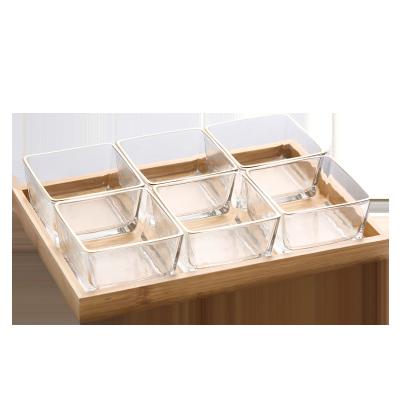 China Stocked Bamboo Wooden Snack Dish Glass Dish Set for sale