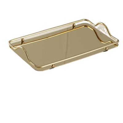 China Luxury Mirror Restaurant Metal Tray Stainless Steel Tray Glass Mirror Serving Trays for sale