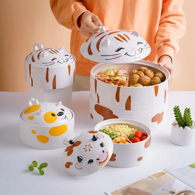 China Sustainable Cute Snack Box Ceramic Candy Tray With Lid Ceramic Bowl for sale