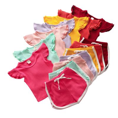 China Vintage Girls Summer Clothing Sets Short Sleeve Tops Shorts 2pcs Kid Girls Outfits Sets Casual Babies Clothes Sets for sale