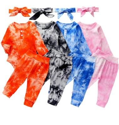 China Newborn Baby Boy Girl Casual Colorful Baby Sets Tie-dye Printed Outfits Autumn Long Sleeve Tops Romper Tracksuit Pants For 0-24m for sale