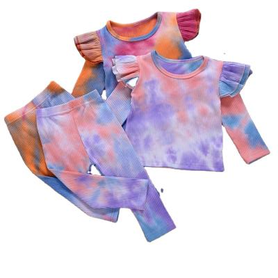 China Autumn Toddler Girls Casual Clothing Sets Long Sleeve Tie Dye Shirt and Long Panty 2pcs Clothes Set for sale