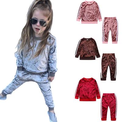 China 2022 Casual Toddler Girls Boutique Clothing Sets Spring Little Girls Velvet 2 Piece Pants Sets Outfit Velvet For Kids for sale