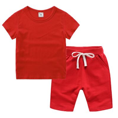 China 2022 Summer Boys Clothing Casual Kids Shorts Set Toddler Boys Plain Two Piece Sets Shirt And Short Set For Kids for sale