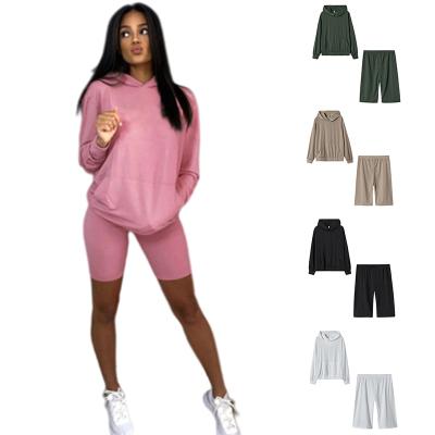 China 2022 Casual Hoodie And Biker Shorts Outfits Tracksuit Joggers Sweatpants And Hoodie Set Womens Sets Womens Biker Shorts Two Piece Short Set for sale