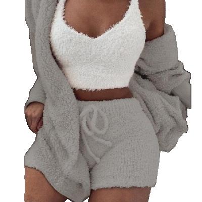 China 2022 New Arrival Women QUICK DRY Clothes Shear Fuzzy Lingerie Suit Comfortable 3 Piece Sleepwear Set Winter Lounge Wear Sets Furry Pajama Set for sale