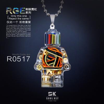 China Prevent Allergy Robot Resin Cool Neon Dynamic Metal Hip Dangle Hop Punk Style Men Necklace for sale