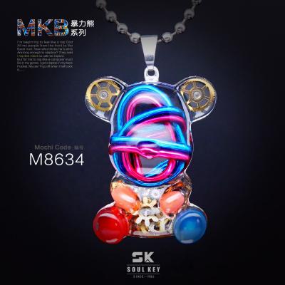 China Prevent Allergy Rainbow Bear Material Mens Punk Necklace Mechanical Jewelry Luminous Pendant Custom Resin Hip Hop for sale