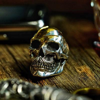 China Custom Men's Ring 925 Sterling Silver Hand Carved Vintage Lead Free Nickel Free Skull Beard Beard Lightning Ring for sale